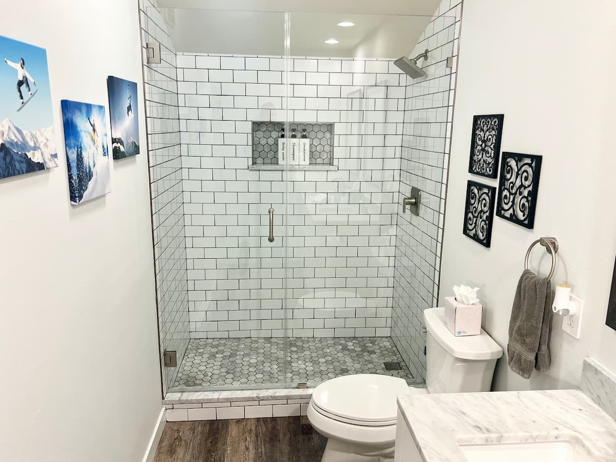 Upstairs double-vanity bathroom, additional view